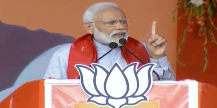 Prime Minister Narendra Modi delivers a speech in Kendrapara, Tuesday