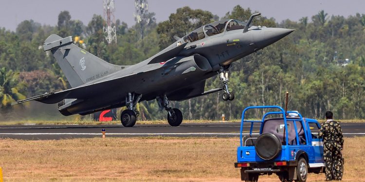 New Delhi: In this file photo dated Feb 20, 2019, JA Rafale fighter aircraft lands during the inauguration of 12th edition of AERO India 2019, in Bengaluru. The Supreme Court on Wednesday April 10, 2019, dismissed preliminary objections raised by the Centre that documents on which it claimed  privilege cannot be relied upon to re-examine the verdict in the Rafale fighter jet deal. (PTI Photo/Shailendra Bhojak)