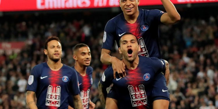 PSG took the field wearing a shirt with a large image of Notre Dame replacing the usual sponsor's logo. (Image: Reuters)