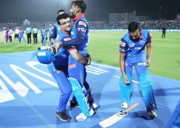 Just as Pant hit the winning runs, finishing it off with a six here Monday night, former India skipper entered the ground and lifted him up.