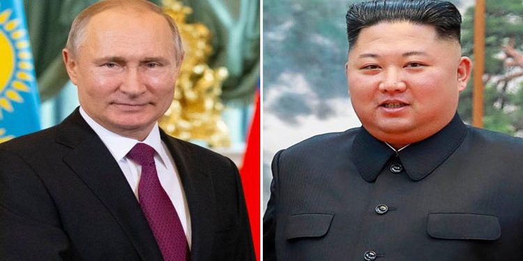 Vladimir Putin (L) and Kim Jong Un