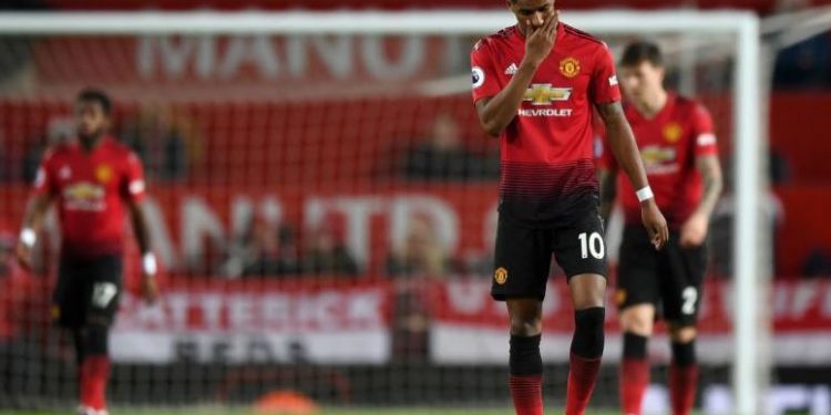 A dejected Rashford in United's 2-0 loss against City at Old Trafford.