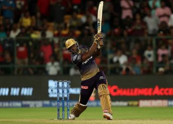 Russell smashed an unbeaten 48 off 13 balls as KKR plundered 66 runs in four overs to script a memorable win over RCB here Friday night. (Image: Twitter)