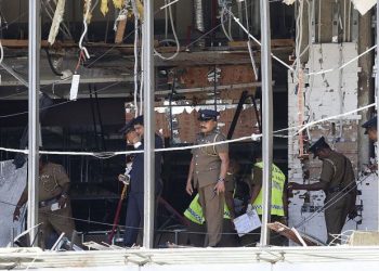 A portion of the Shangri La hotel in Colombo which was hit by the blasts