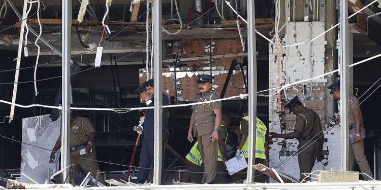 A portion of the Shangri La hotel in Colombo which was hit by the blasts