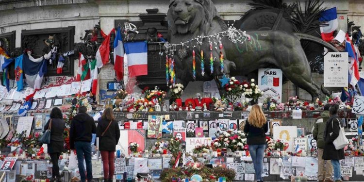 Floral tributes for the victims of the Paris terror attacks