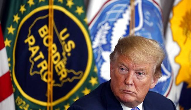 President Donald Trump participates in a roundtable on immigration and border security at the U.S. Border Patrol Calexico Station in Calexico, Calif., Friday April 5, 2019. Trump headed to the border with Mexico to make a renewed push for border security as a central campaign issue for his 2020 re-election. (JACQUELYN MARTIN/AP)