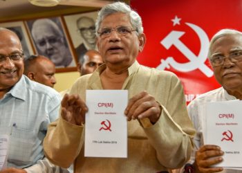 CPI(M) General Secretary Sitaram Yechury releases partys manifesto for 2019 Elections at a press conference (PTI photo)