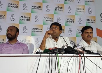 Congress spokesperson Satya Prakash Nayak speaking to the media in Bhubaneswar, Tuesday