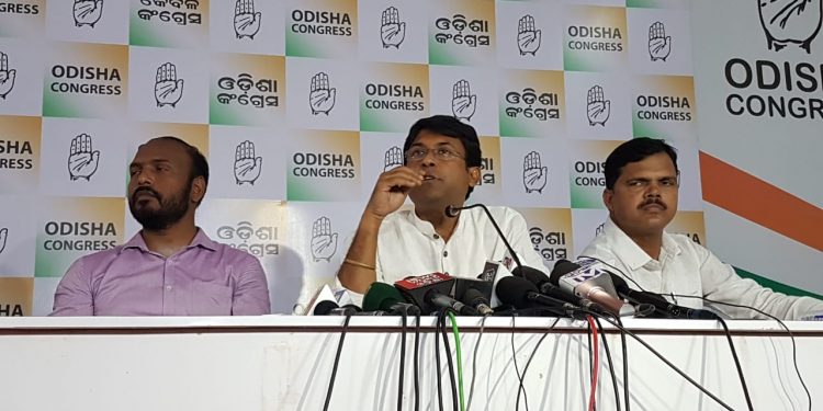 Congress spokesperson Satya Prakash Nayak speaking to the media in Bhubaneswar, Tuesday