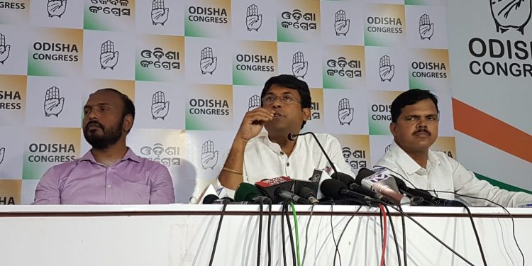 Congress spokesperson Satya Prakash Nayak speaking to the media in Bhubaneswar, Tuesday