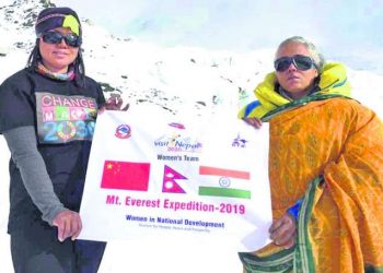 Kalpana Dash (R) in saree at the Base Camp-3 of Mount Everest 