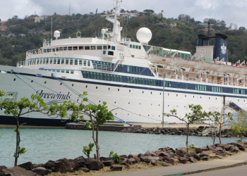 SMV Freewinds docked under quarantine from a measles outbreak in port near Castries, St. Lucia, Thursday