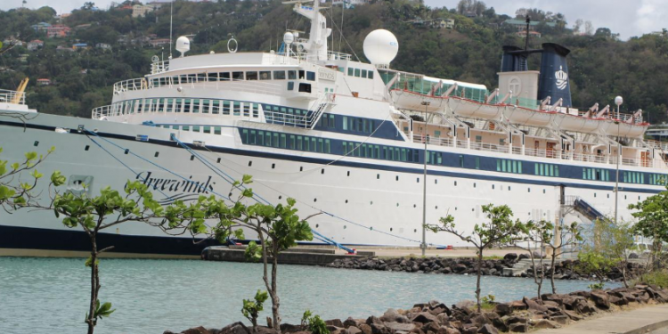 SMV Freewinds docked under quarantine from a measles outbreak in port near Castries, St. Lucia, Thursday