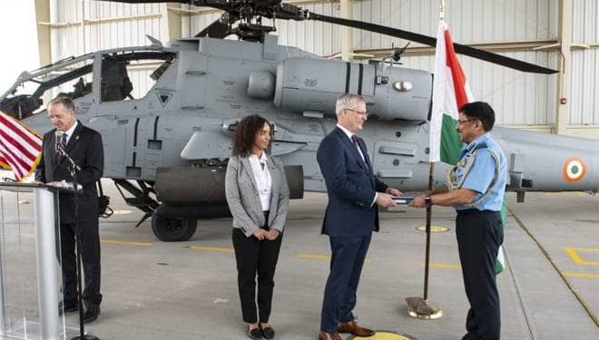 The helicopter was formally handed over to the IAF at the Boeing production facility in Mesa, Arizona, USA Friday.