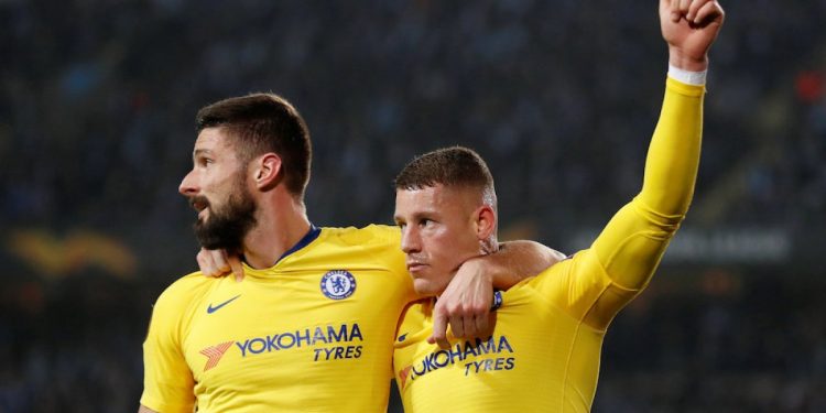 Barkley with Chelsea's other goalscorer Olivier Giroud.