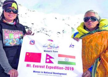 Kalpana Das (right) along with Kanchhi Maya Tamang at Everest base camp. Courtesy: Dreamers destination treks