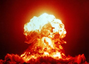 A nuclear explosion April 18, 1953, as part of Operation Upshot-Knothole nuclear test series, at the US’s Nevada Test Site