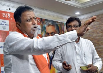 BJP leader Mukul Roy addresses a press meet in Kolkata, Sunday