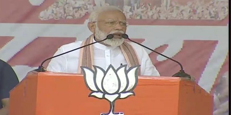 Narendra Modi addressing a rally at Bankura in West Bengal, Thursday
Photo@BJP Twitter