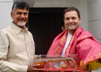 Before meeting the Congress chief, Naidu, who is spearheading an effort to cobble up an anti-BJP front, met CPI leaders Sudhakar Reddy and D Raja.