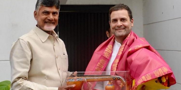 Before meeting the Congress chief, Naidu, who is spearheading an effort to cobble up an anti-BJP front, met CPI leaders Sudhakar Reddy and D Raja.