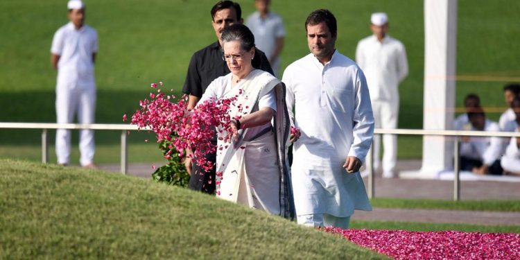 Congress President Rahul Gandhi, UPA Chairperson Sonia Gandhi paid floral tributes to the late leader at the Shanti Van here.