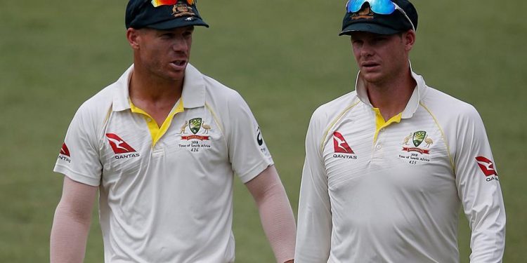 David Warner and (left) and Steve Smith were involved in the infamous 'sandpapergate scandal' last year.