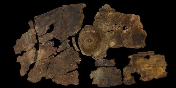 The only one of its kind ever discovered in Europe, the shield was found south of Leicester, UK on the Everards Meadows site, in what is believed to have been a livestock watering hole.