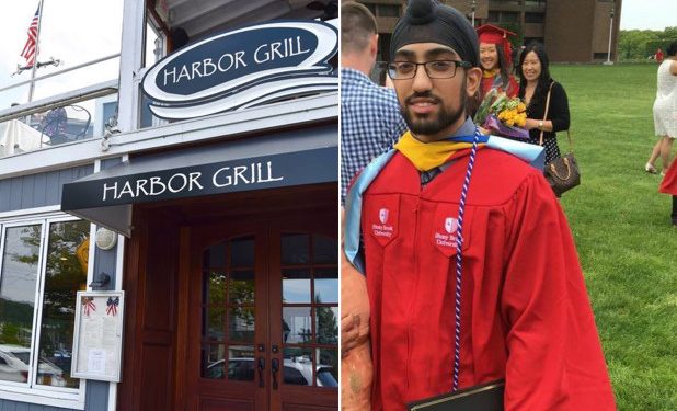 Gurvinder Grewal, 23, went to Harbor Grill in Port Jefferson after midnight Saturday but the security at the restaurant did not let him in with his religious head wear.