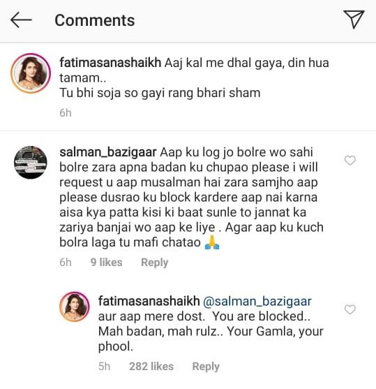 Fatima hits back at troll; says My body, my rules