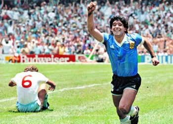 Diego Maradona after scoring against England in the 1986 World Cup