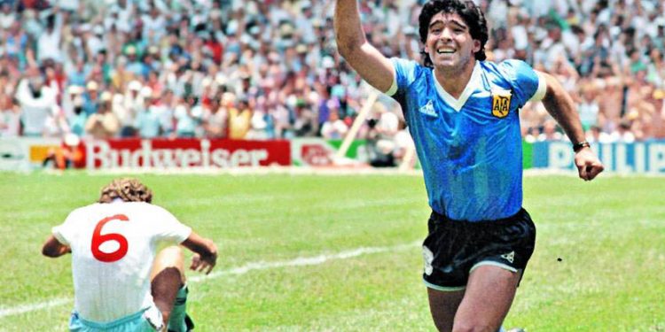 Diego Maradona after scoring against England in the 1986 World Cup
