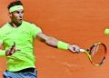 Rafael Nadal in action against Yannick Madenat the French Open, Wednesday