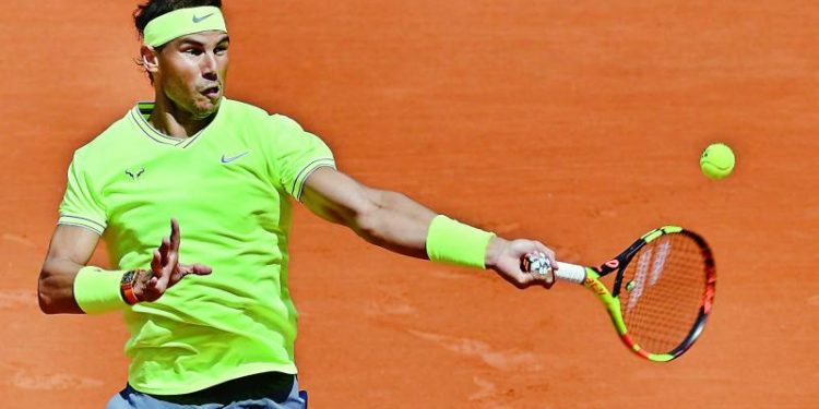 Rafael Nadal in action against Yannick Madenat the French Open, Wednesday