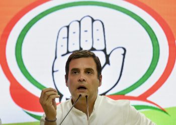 Rahul Gandhi addressing the media at the AICC office in New Delhi, Thursday