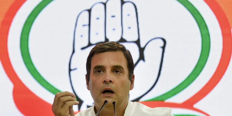 Rahul Gandhi addressing the media at the AICC office in New Delhi, Thursday