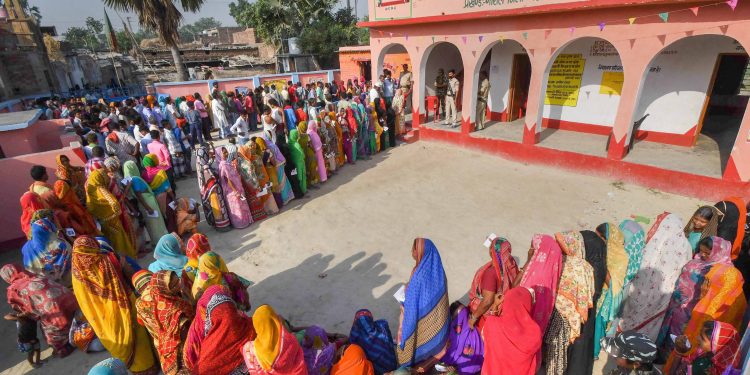 Serpentine queues were noticed at a polling booth in Vaishali constituency of Bihar, Sunday