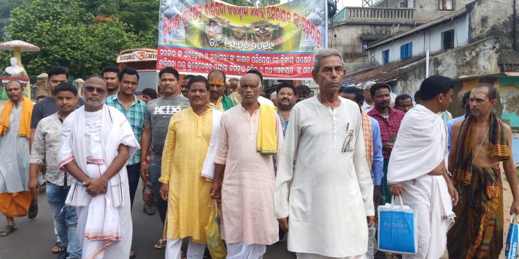 The servitors during their padayatra in Baripada, Wednesday