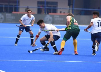 Action during the USA-South Africa game at the Kalinga Stadium, Thursday