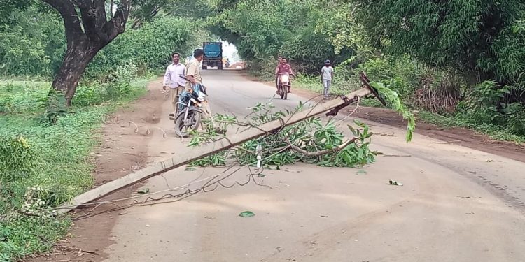 Truck gets entangled with electric wire