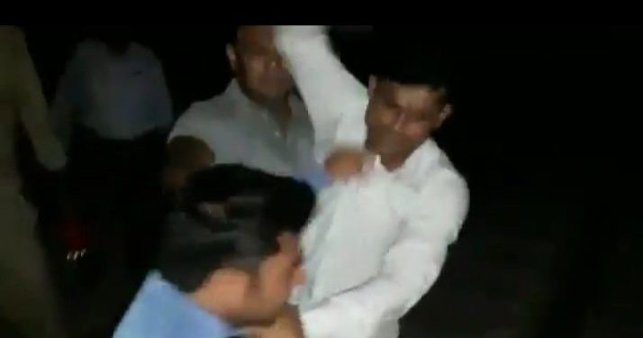 GRP personnel who were present on the spot, abused, kicked and beat up Amit Sharma of News 24. They snatched his camera. (Photo: IANS)