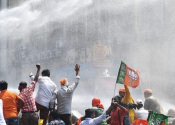 The protest was against the alleged killing of Bharatiya Janata Party (BJP) workers and breakdown of the law and order situation in the state.