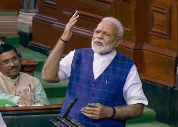 Prime Minister Narendra Modi speaks in the Lok Sabha, at Parliament in New Delhi, Tuesday