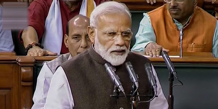New Delhi: Prime Minister Narendra Modi takes oath as a member of the 17th Lok Sabha, at Parliament House in New Delhi, Monday, June 17, 2019. (LSTV Grab/PTI)  (PTI6_17_2019_000083B)