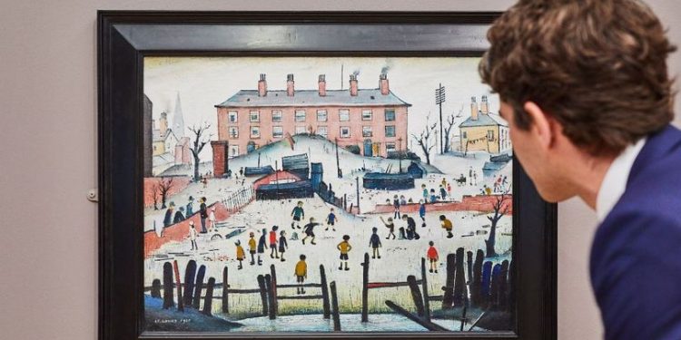 Painted in 1938, ‘A Cricket Match’ shows Lowry's artistic finesse at its best. He gives children the centre stage, both as enthusiastic players and spectators. (Image: Sotheby's)