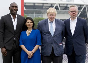 Priti Patel (2nd from left) and Boris Johnson (2nd from right)