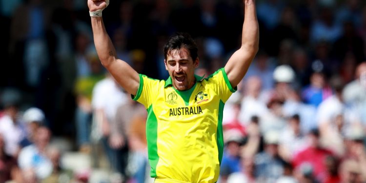 Mitchell Starc rejoices after dismissing a West Indies batsman, Thursday