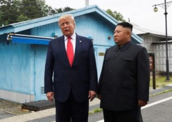 US President Donald Trump meets with North Korean leader Kim Jong Un at the border village of Panmunjom, South Korea, Sunday. AP/PTI