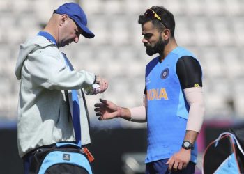 Kohli was seen walking off the ground with his right-thumb dipped in ice Saturday.